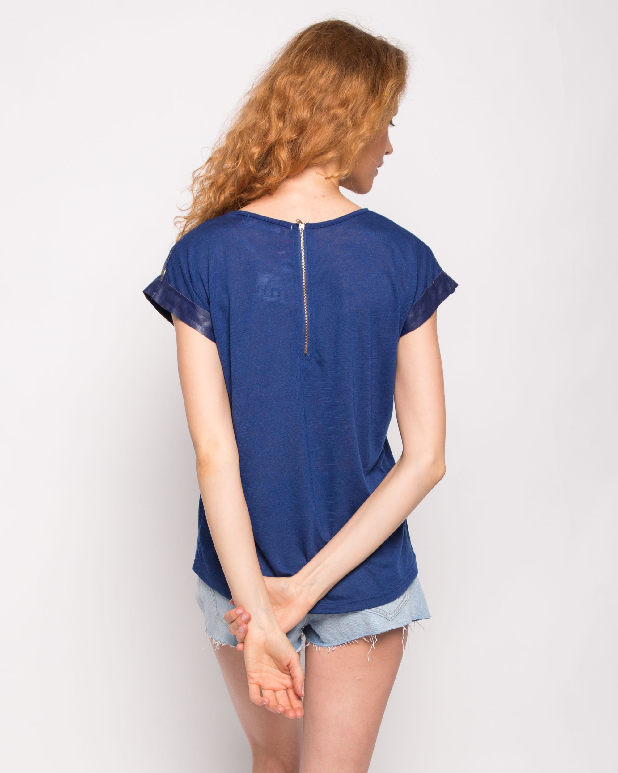 Gold Print T-shirt with Pocket (Blue)