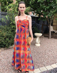 Printed Chiffon Maxi Dress (Orange Stripe Print)