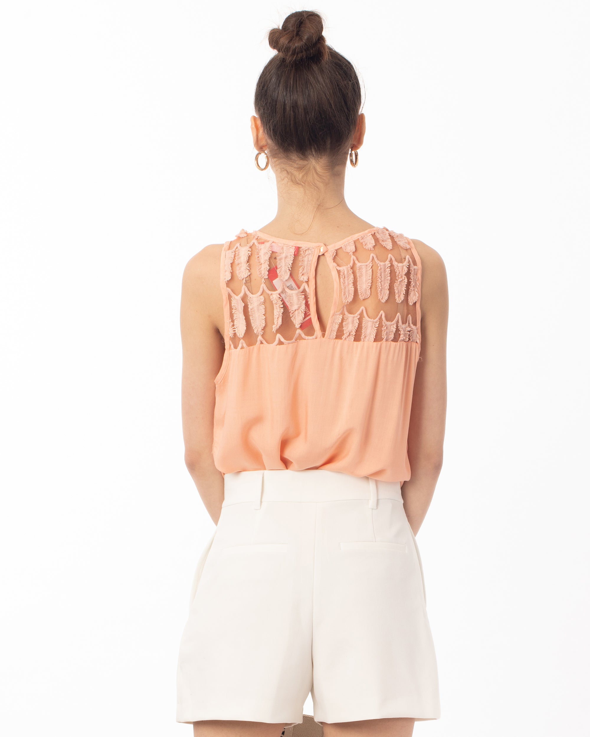 Feather Organza Cotton Vest Top (Peach)