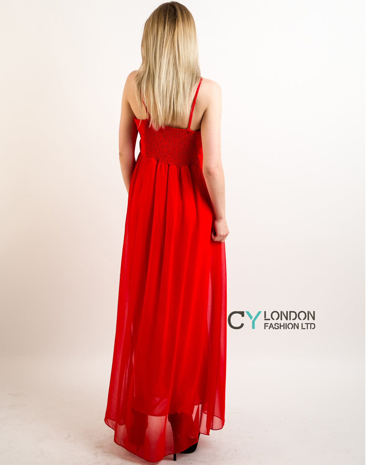 Pleated Bust  Maxi Dress (Red)