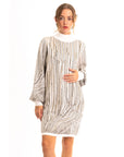 Gold metallic design long jumper dress in Cream