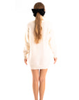 Multi faxu Pearl embellished design neckline long knit jumper dress in white