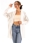 Sequin embellished shoulder and front soft knit cardigan