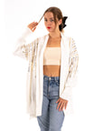 Sequin embellished shoulder and front soft knit cardigan