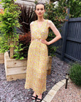 Chiffon Cross Wrap Maxi Dress Yellow Floral