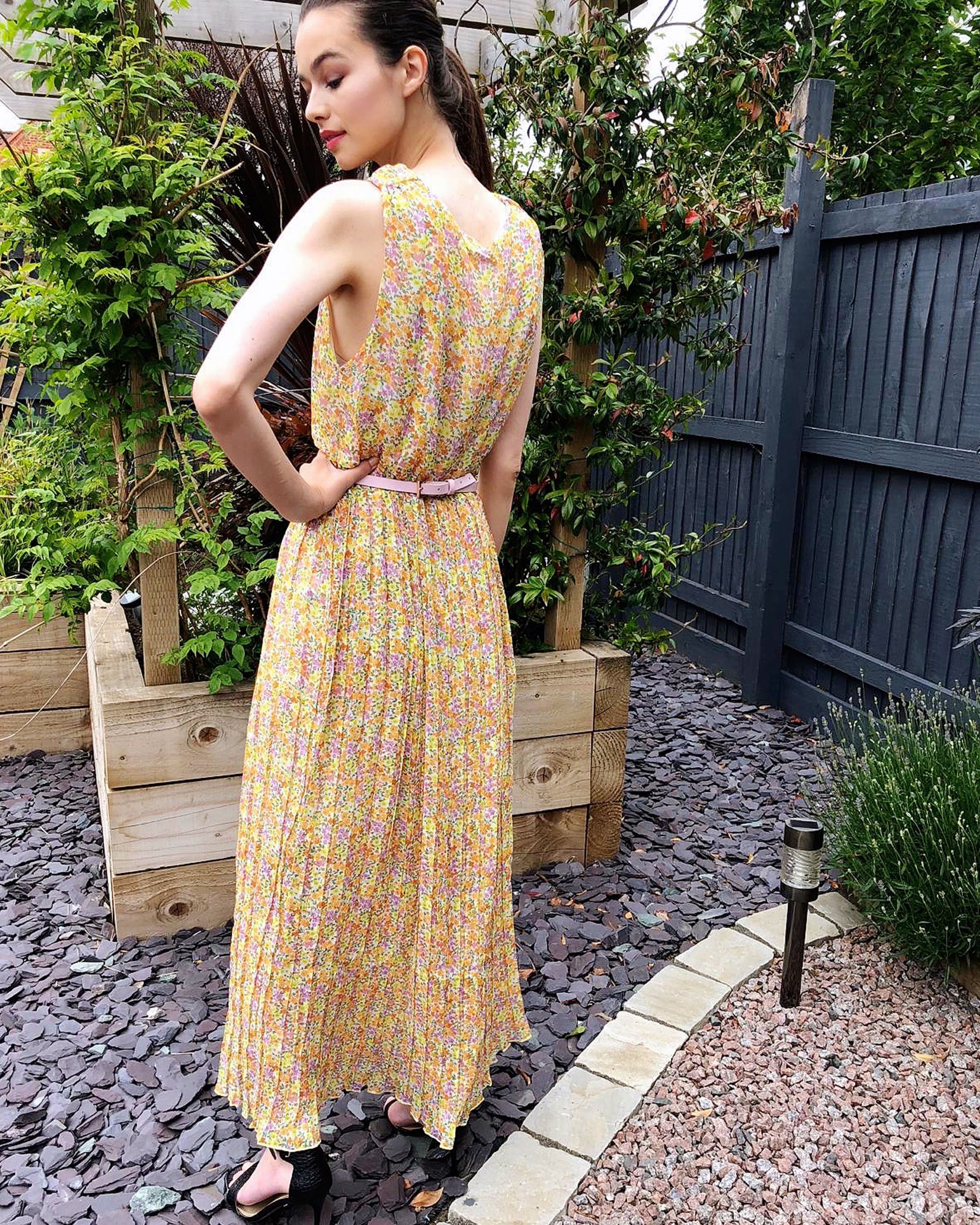 Chiffon Cross Wrap Maxi Dress Yellow Floral