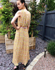 Chiffon Cross Wrap Maxi Dress Yellow Floral