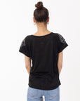 Stud Shoulder Print T-shirt (Black)