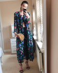 Maxi Shirt Dress in Floral Print with Long Sleeve and Buttons