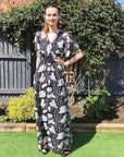 Floral Print Chiffon Wrap Maxi Dress (Black Rose)