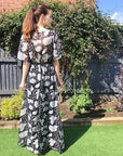 Floral Print Chiffon Wrap Maxi Dress (Black Rose)