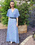 Floral Print Chiffon Wrap Maxi Dress (Blue Floral)