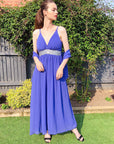 Strappy Chiffon Maxi Dress with Sequin waist (Blue)