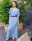 Floral Print Chiffon Wrap Maxi Dress (Blue Floral)