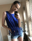 Floral Lace Fringed Hem Vest (Blue)