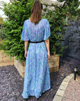 Floral Print Chiffon Wrap Maxi Dress (Blue Floral)