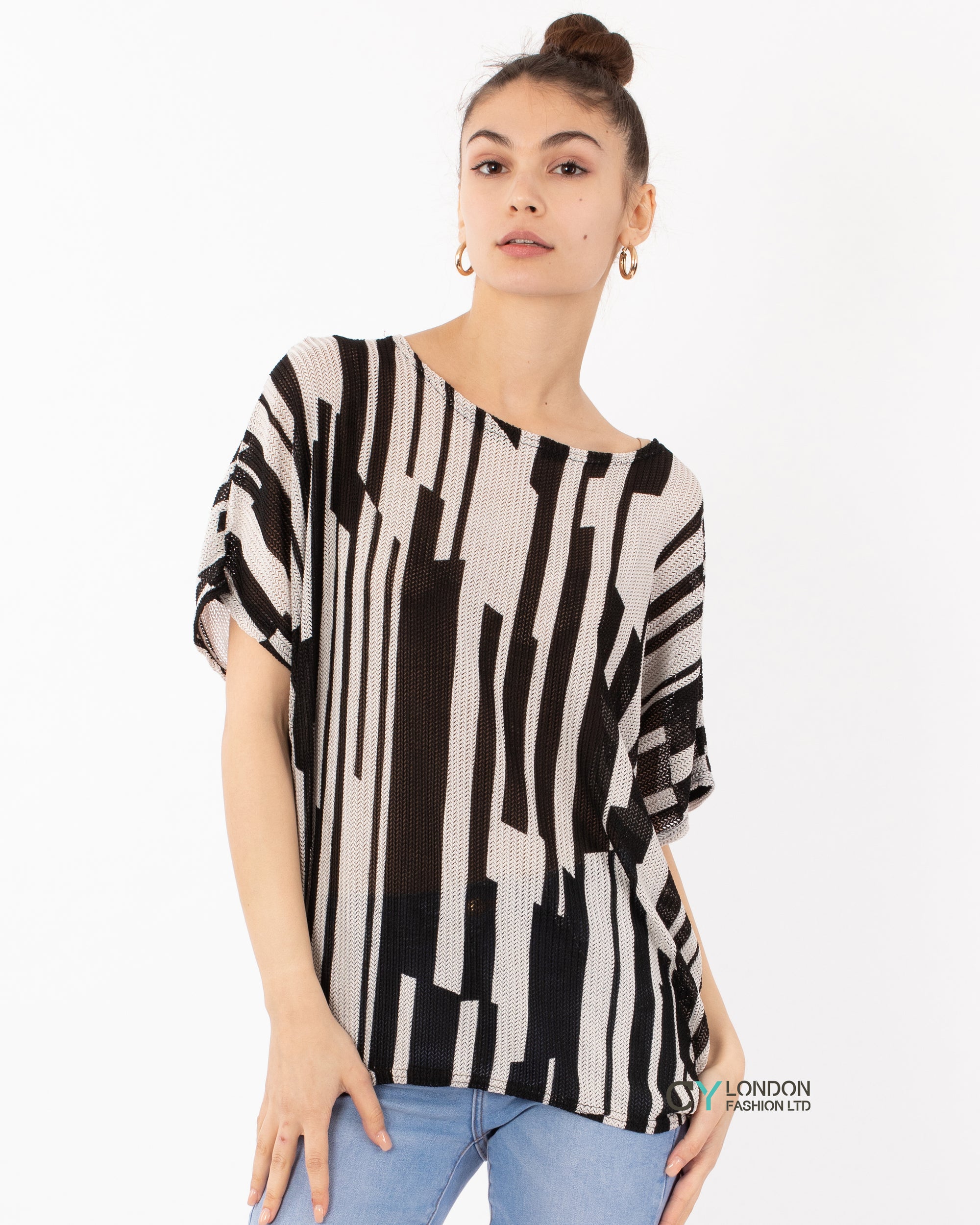 Stripe print mesh Top