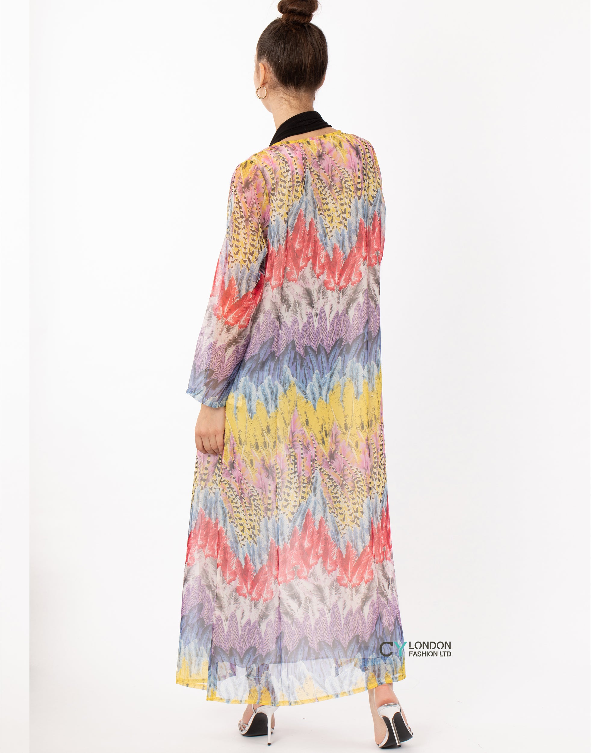 Button Up Maxi Dress in Summer Feather Print