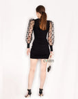 Black Bodycon Knit Dress with Polka Dot Organza Sleeves