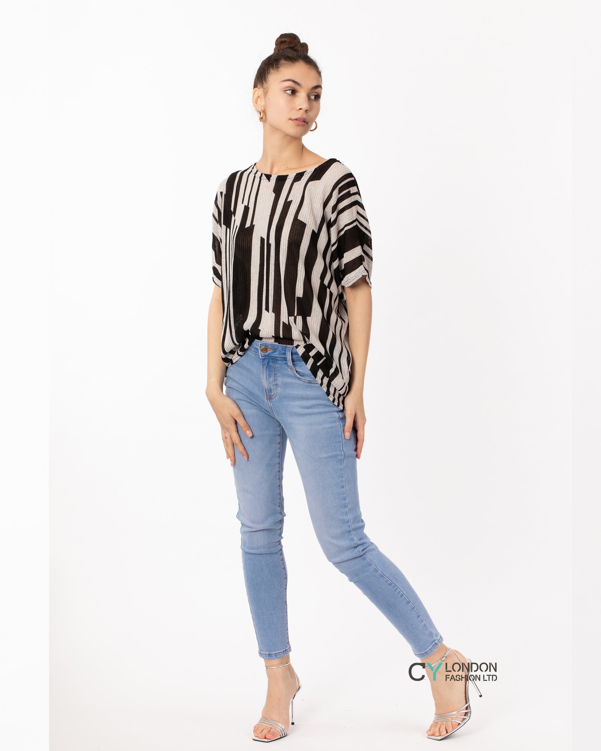 Stripe print mesh Top