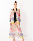 Button Up Maxi Dress in Summer Feather Print