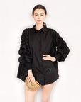 Cotton shirt with Ruched Sleeve in black