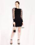 Black Bodycon Knit Dress with Polka Dot Organza Sleeves