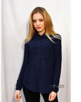 Plain Color Chiffon Shirt (Navy)