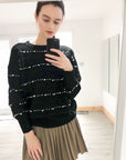 Pearl embellished soft knit jumper in black