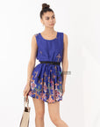 Floral jewelry print silky skater dress (Blue)