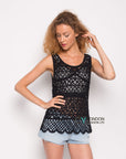 Floral Crochet Vest Top (Black)