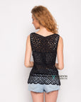 Floral Crochet Vest Top (Black)