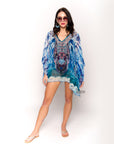 Blue scarf print chiffon kaftan Top