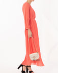 Pleated Long Maxi Dress in coral orange