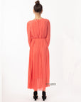 Pleated Long Maxi Dress in coral orange