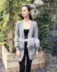 faux fur embllished with sequin design oversized cardigan