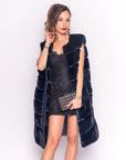 Plus Size Faux Fur Long Gilet in Navy blue