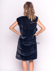 Plus Size Faux Fur Long Gilet in Navy blue