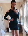 Cold Shoulder Frill Knitted Dress (Green)