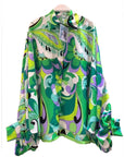 Oversized Long Sleeve Shirt in Green Blue Paisley Scarf print