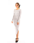 Ribbed midi Knit dress long sleeves in plain grey