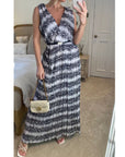 Chiffon Cross Wrap Maxi Dress Black White