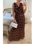 Chiffon Cross Wrap Maxi Dress Brown + Orange Floral