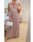 Chiffon Cross Wrap Maxi Dress Pink Floral