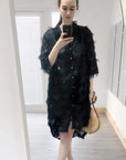 Feather look and star pattern shirt dress in Navy blue