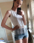 Floral Lace Fringed Hem Vest (White)