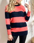 Color block stripe fine knit jumper