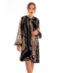 Black and Gold color Scarf print Full pleated Shirt dress