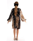 Black and Gold color Scarf print Full pleated Shirt dress