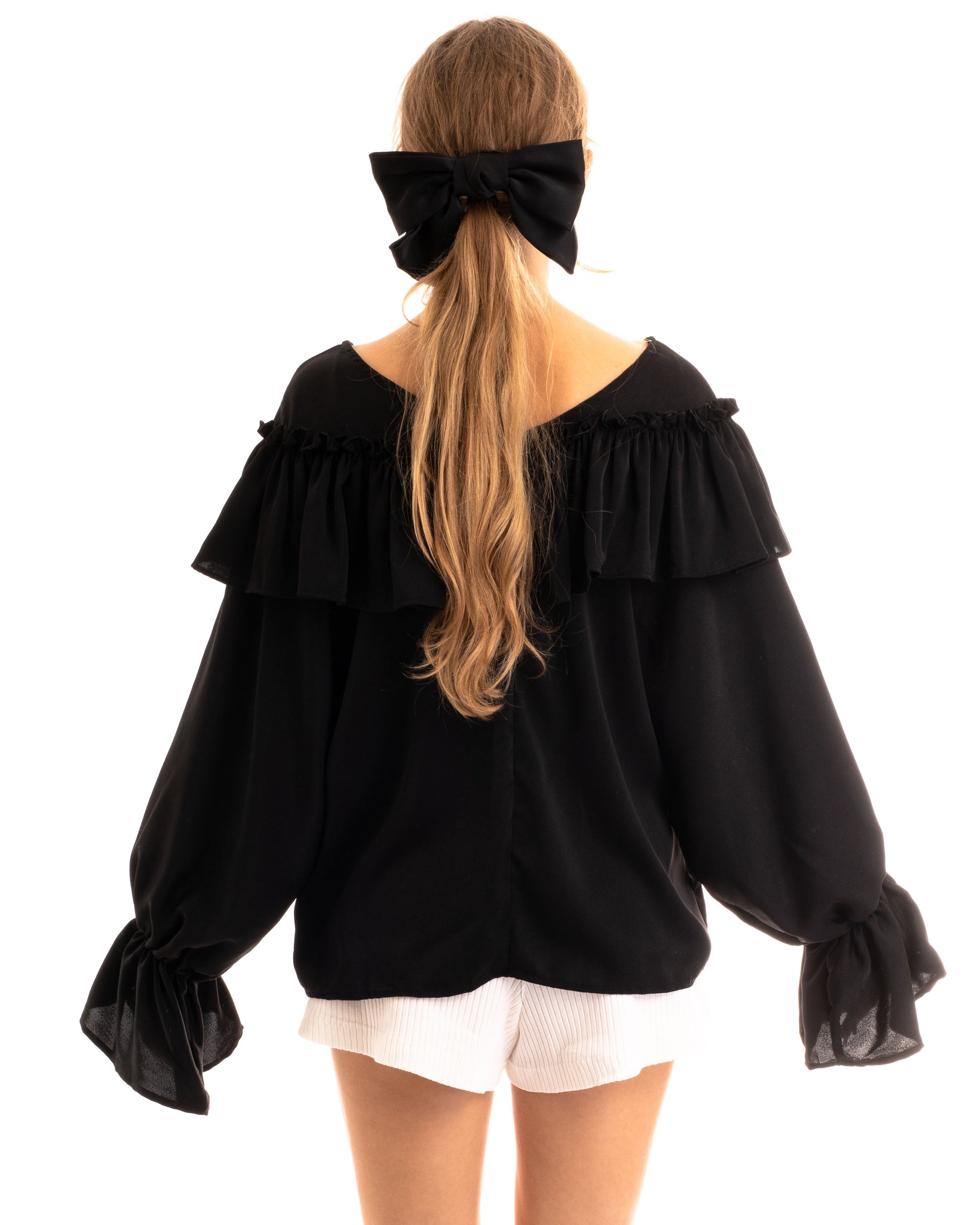 Front Frill detail long sleeves blouse top in black